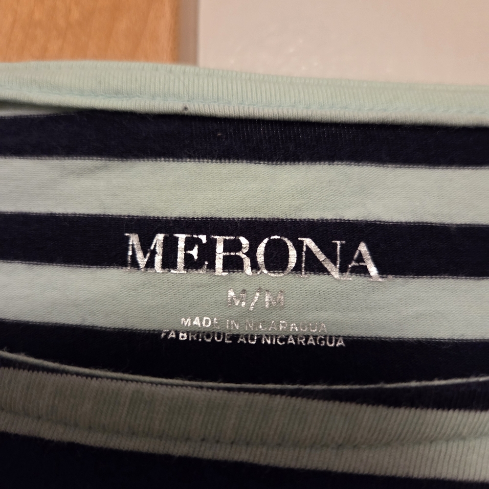 Merona Navy and Mint Striped 3/4 Sleeve Top - Picture 2 of 2